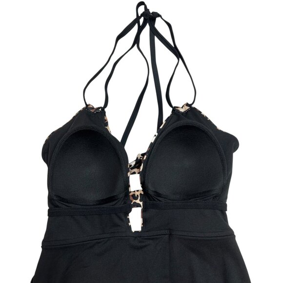 NWT Time And Tru Womens XL Leopard Print One Piece Halter Swimsuit Open Back - Picture 8 of 16
